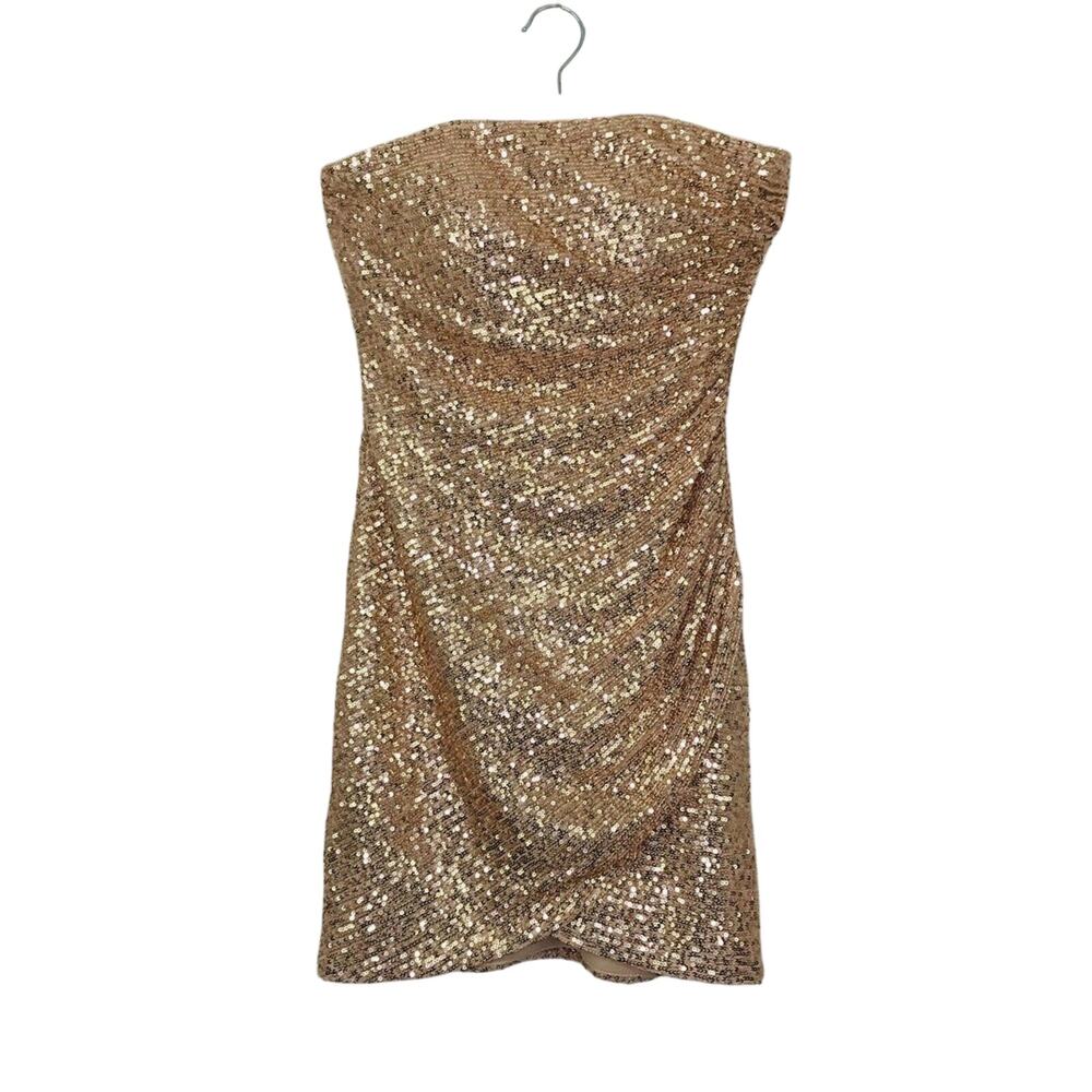 La Femme Womens 00 Mini Dress Rose Gold Strapless Sequin Bodycon Party Hoco Prom